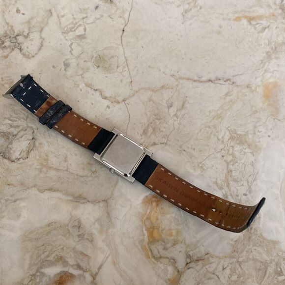 Skagen Denmark Stainless Steel Black Leather Strap Tank Style Wristwatch - Picture 5 of 8